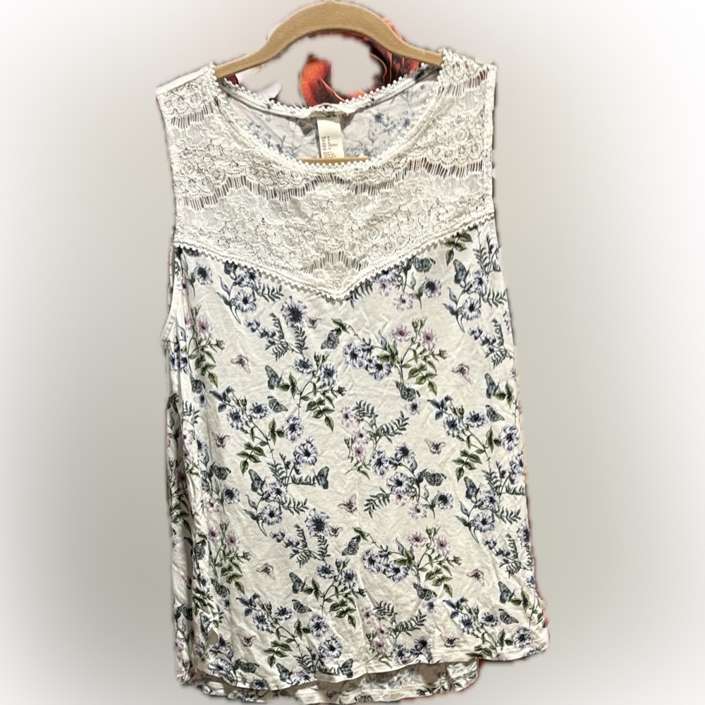 H&M Floral Lace Tank Top - Cream and Blue